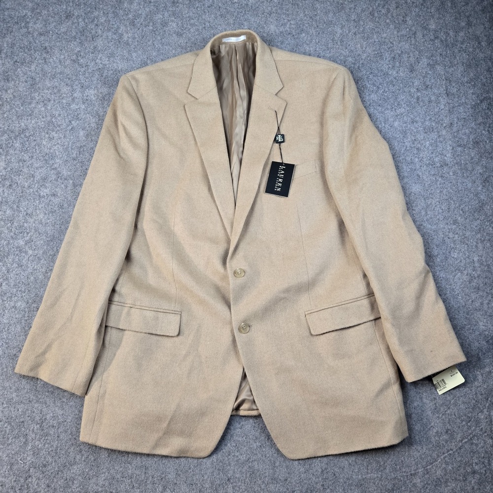 NWT Lauren Ralph Lauren Blazer Mens 46L Long Tan Beige 100% Camel Hair Coat New